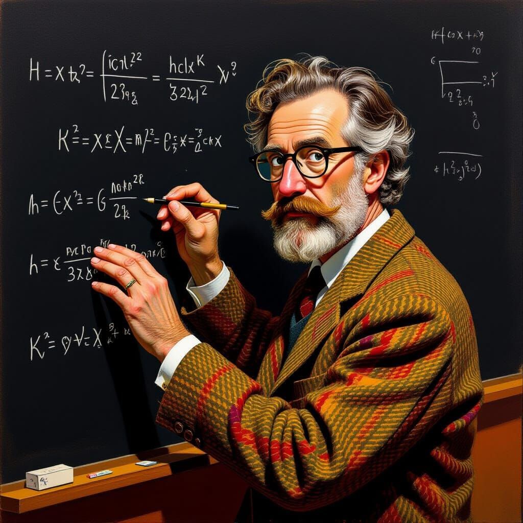 Mathematician Scribbling Equations: Modern Art Portrait