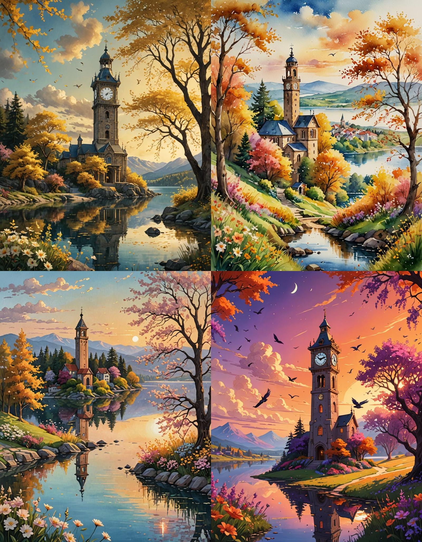 Clocktower at Sunset in Fantasy Landscape