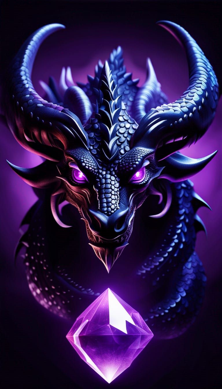 Epic Black Dragon God with Purple Crystal