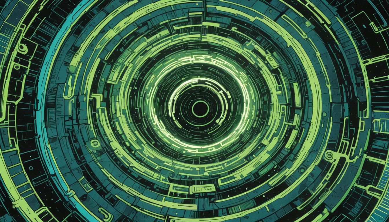 Cyberpunk Comic Book Black Hole with Bioluminescent Accents