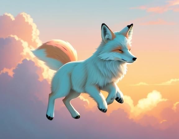 Anime Cloud Fox Leaping in Golden Sky