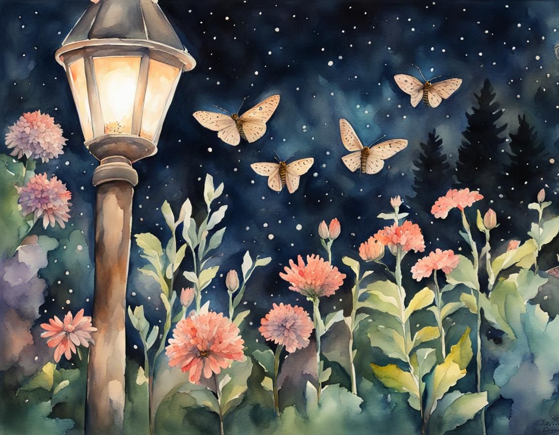 Moths in a Night Garden Watercolor