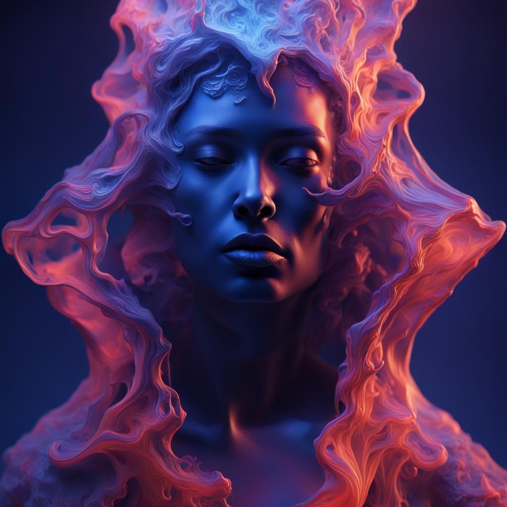 AVANT GARDE STYLE OF GHOST, MAGIC DARK FANTASY GLASSMORPHISM, INFRARED LIGHT, VOLUMETRIC LIGHTING, INDIGO