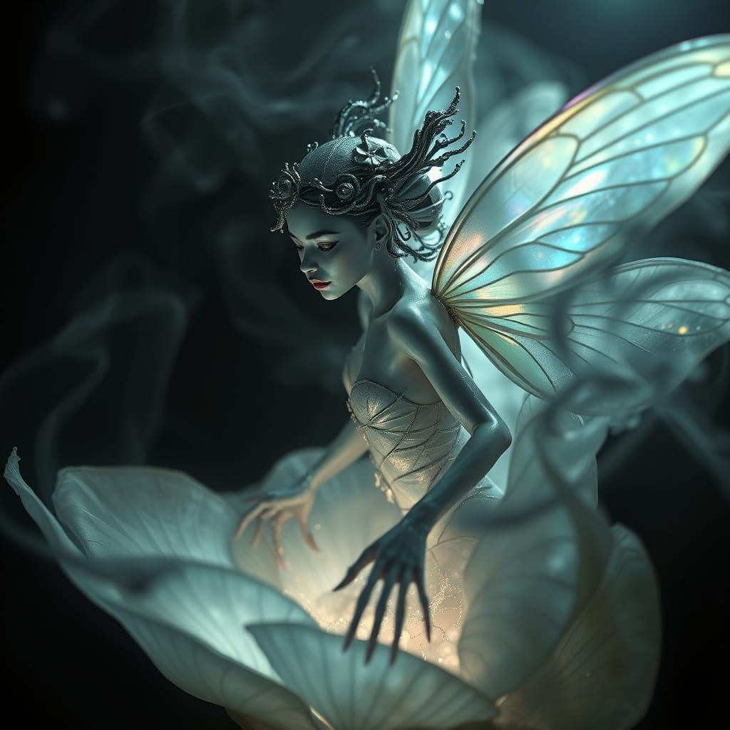 Biopunk Fairy Emerges from Biomechanical Flower in Ethereal ...