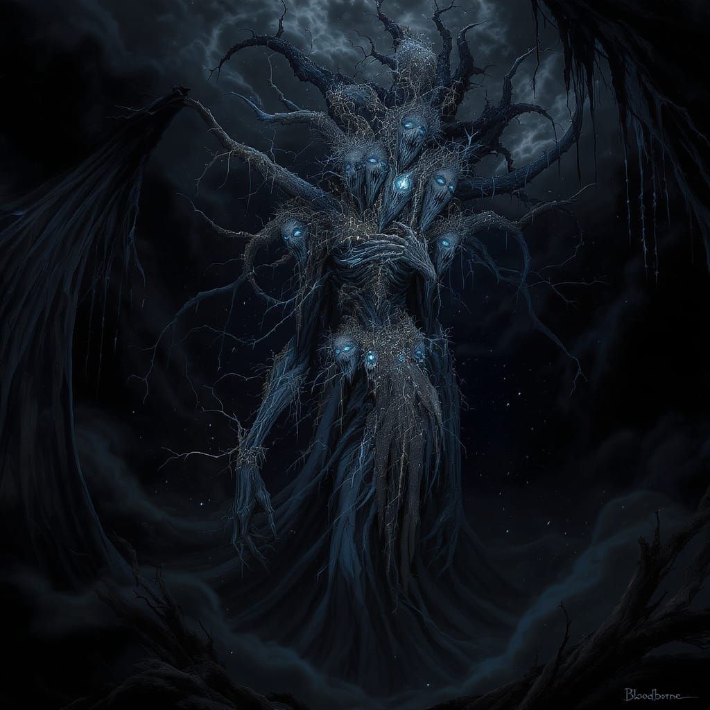 Eerie Spectral Figure in Haunting Grotesque Aesthetic