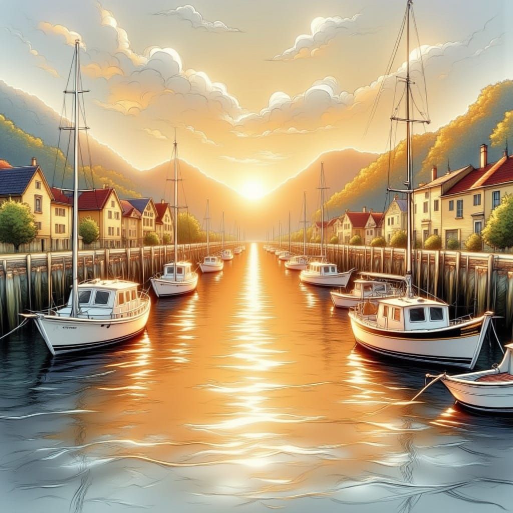 Vibrant Coastal Townscape in Impasto Watercolor