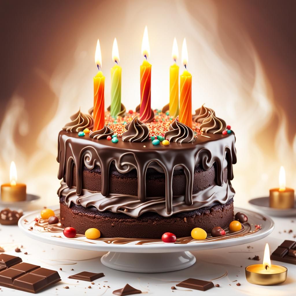 Vibrant Macro Food Illustration of Chocolate Birthday Cake