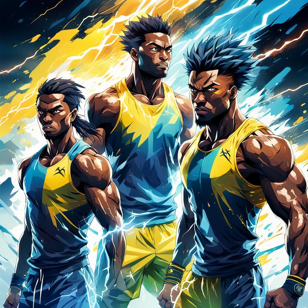Anime Athletes Overcoming Obstacles in Vibrant Digital Art