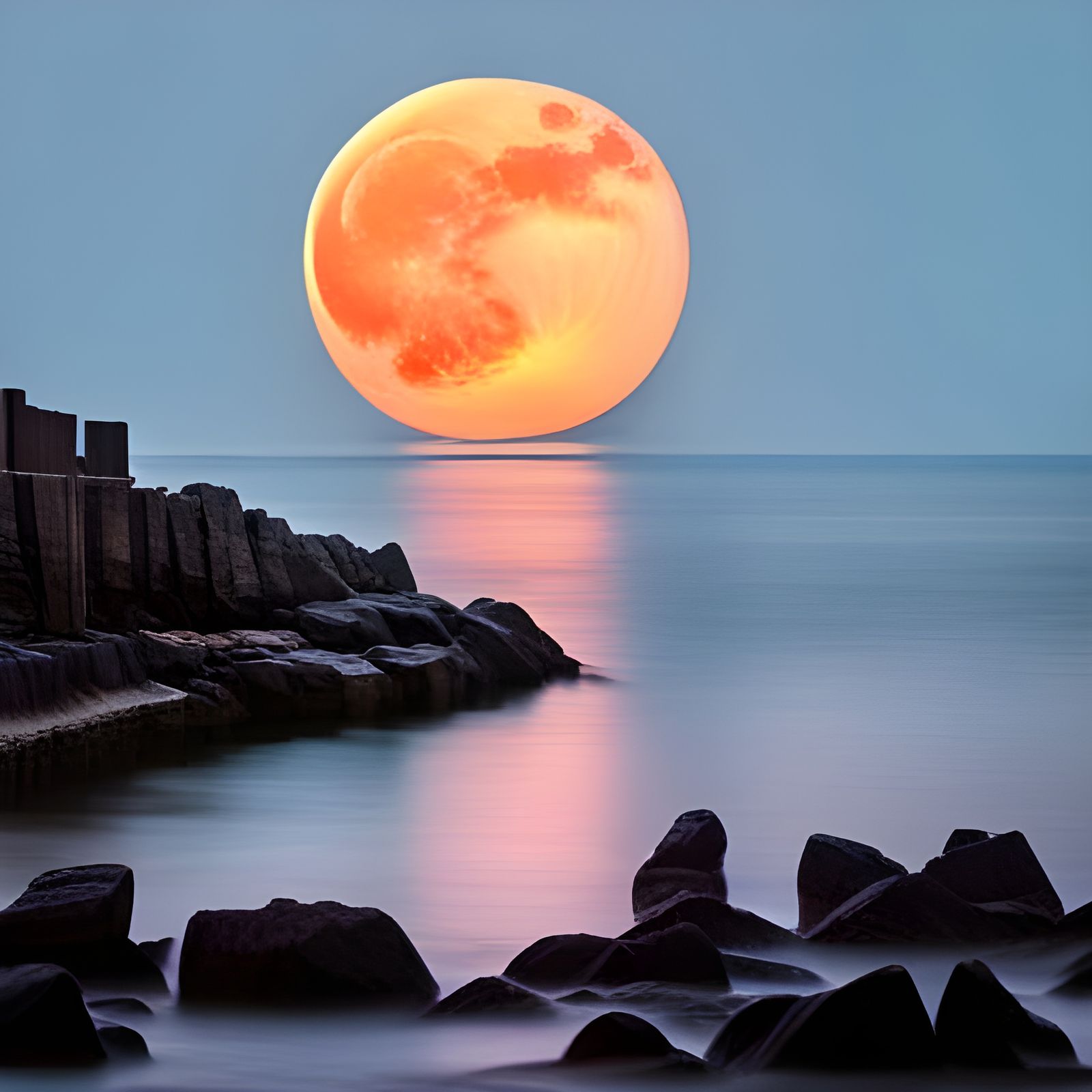 Pink Moon Rising Over Isle of Wight