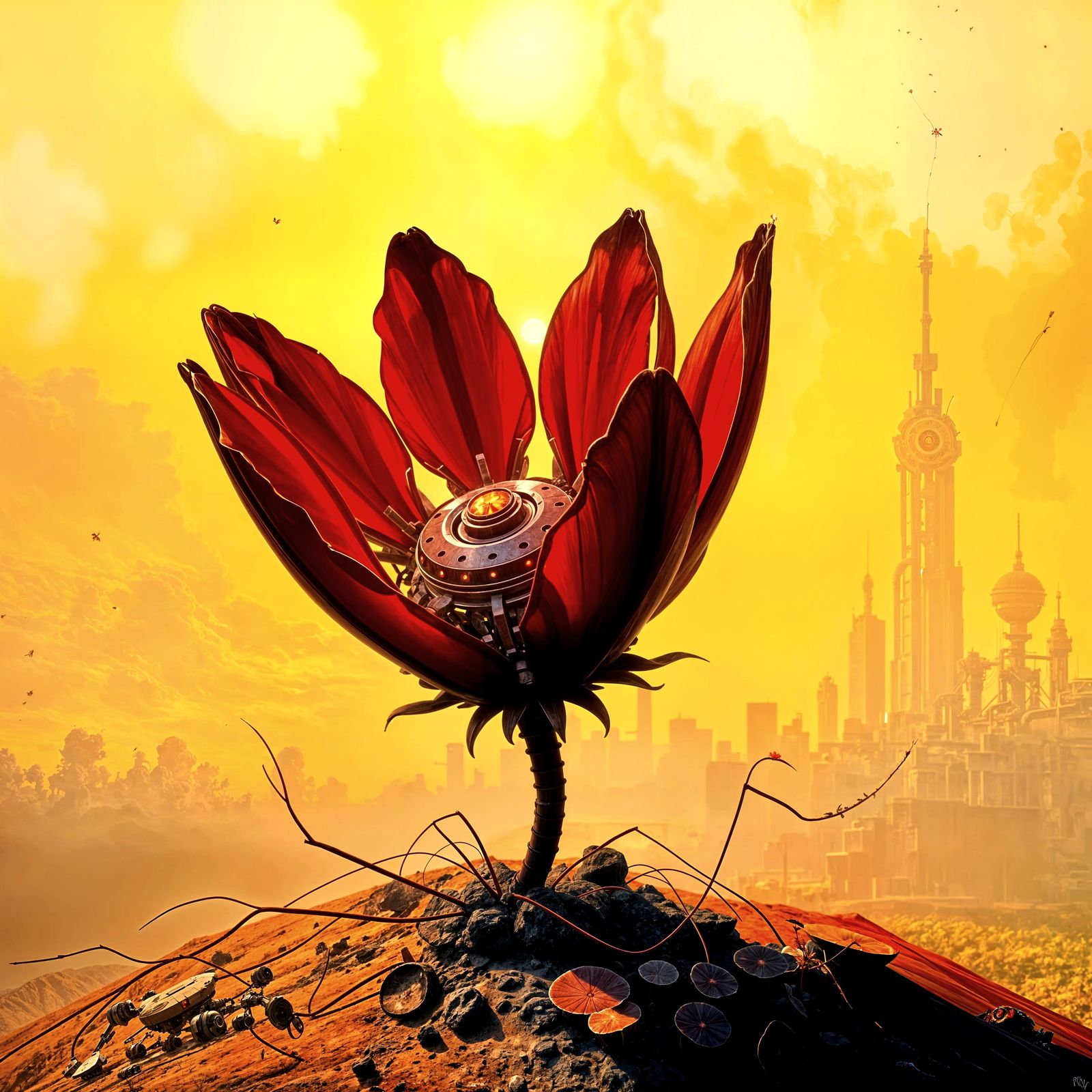 Rustic Robotic Bloom in Oil