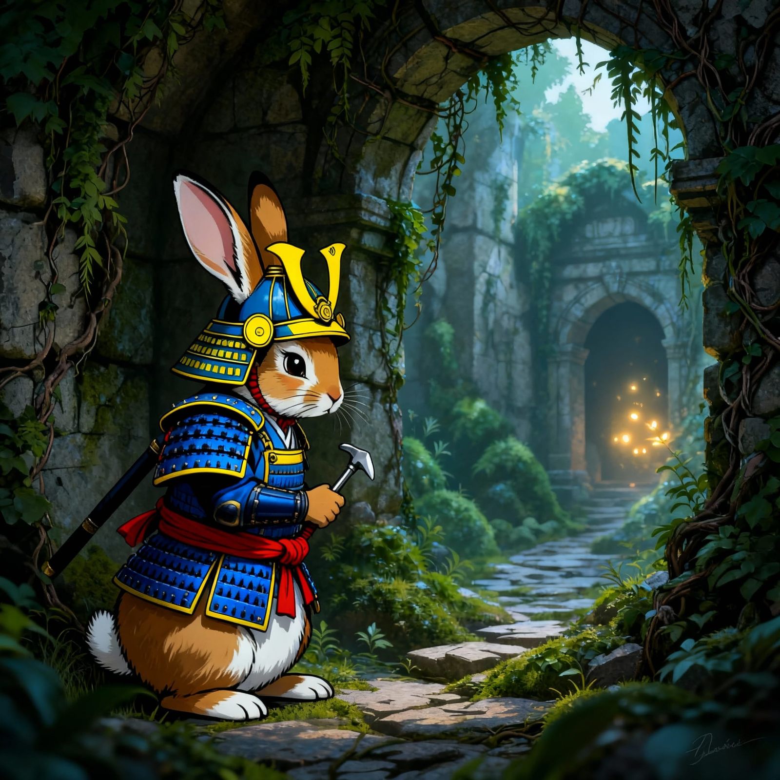 Rabbit Samurai Fuses in Ancient Ruins
