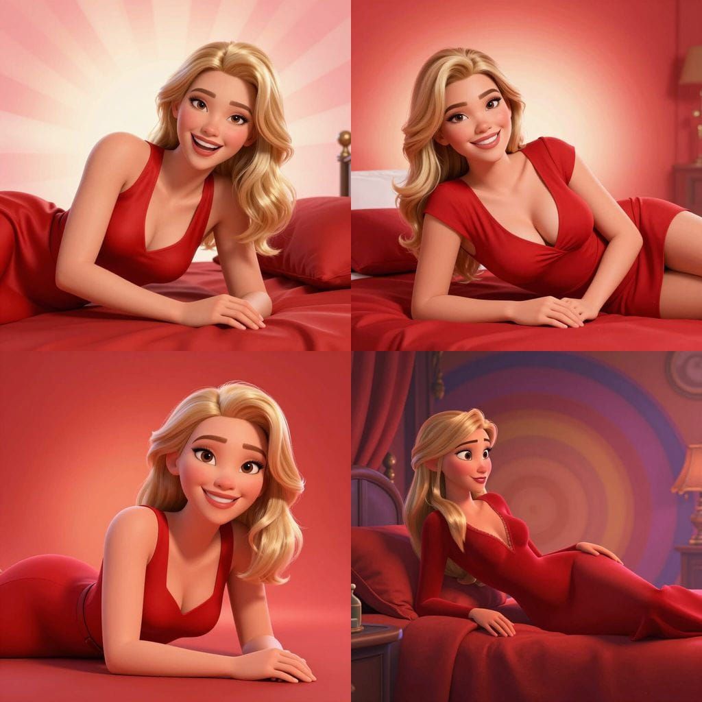 Young Woman in Red Room, Ultra Realistic Digital Art