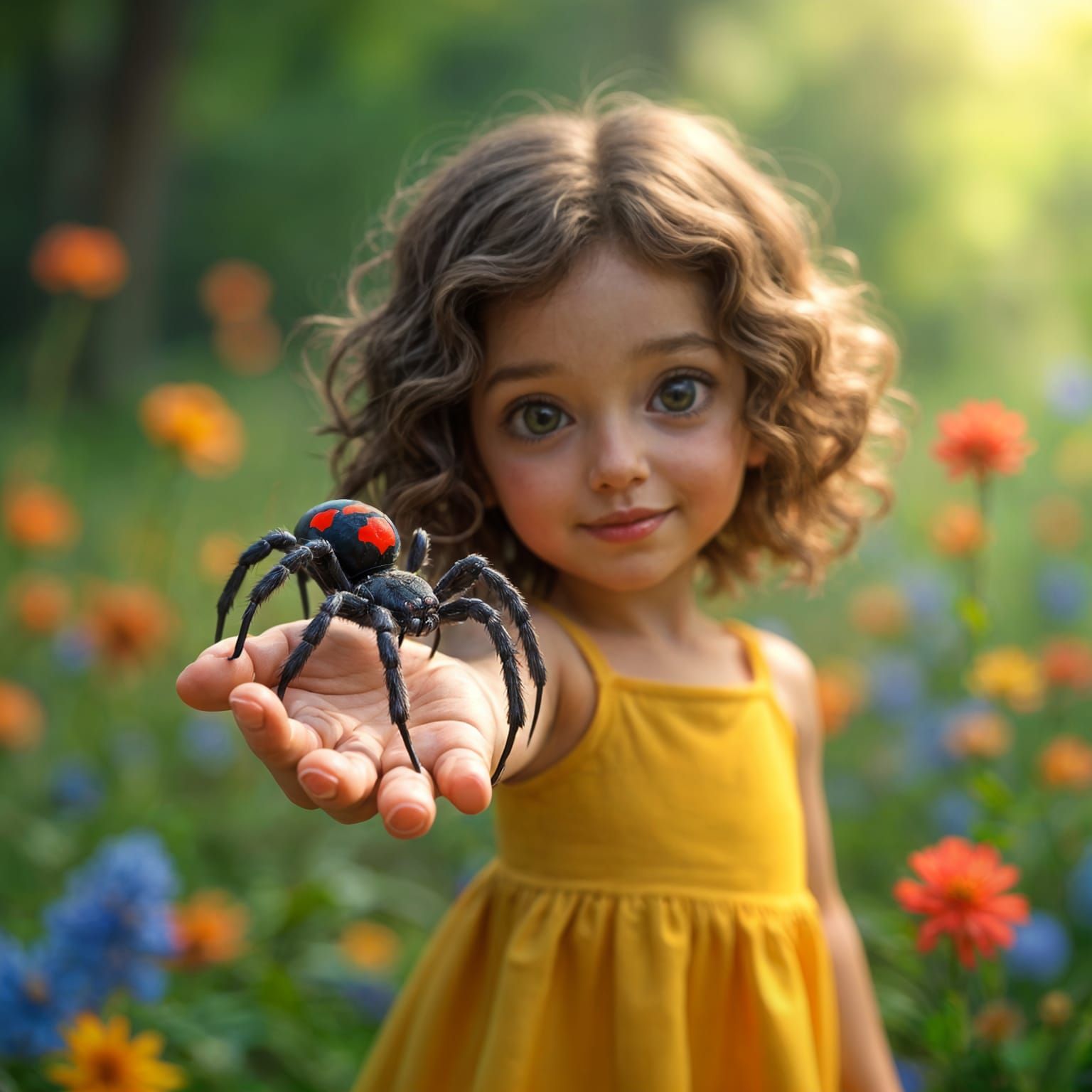 Black Widow Spider on Child's Hand: Detailed Matte Painting
