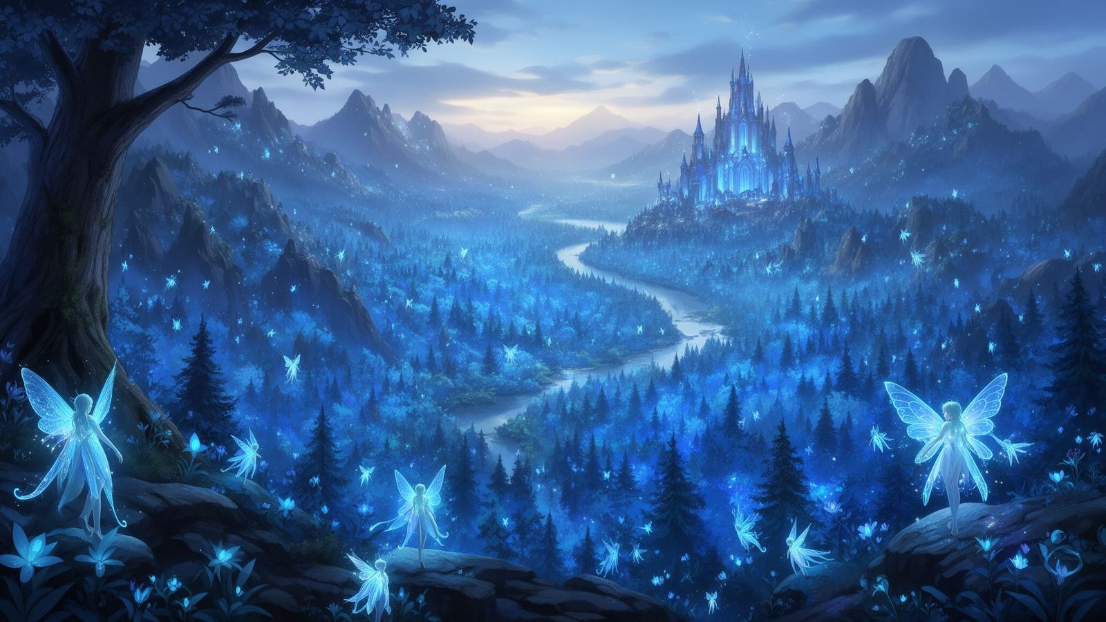 Enchanting Blue Forest Valley View from Mountains