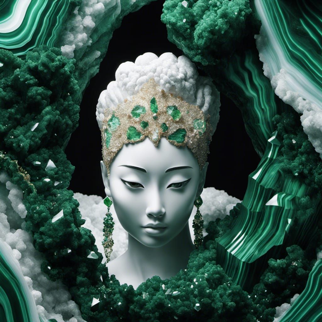 Malachite Geode Portrait with Crystal Cave