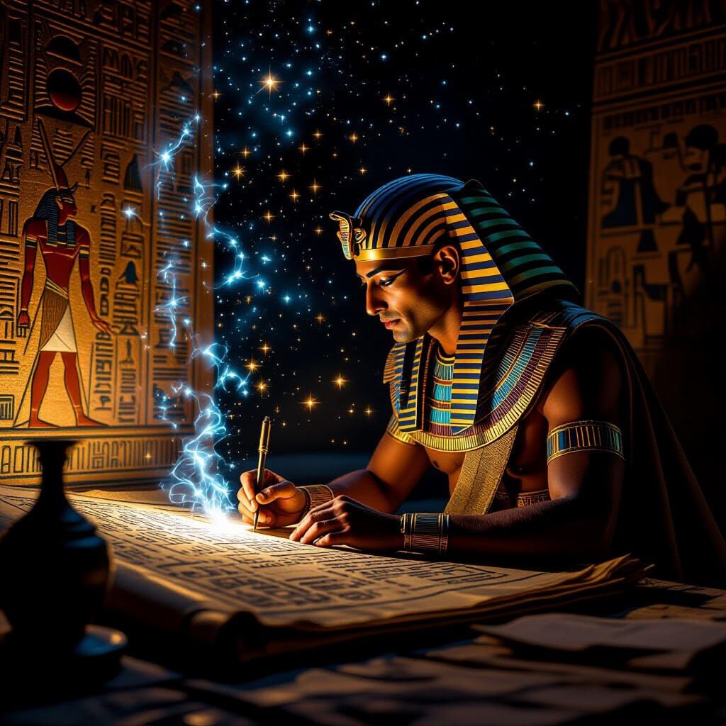 Egyptian Scribe Documents Celestial Event in Epic Matte Pain...