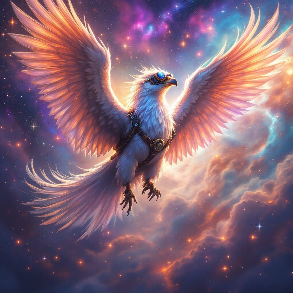 Majestic Griffin Soars Through Vibrant Nebula in Dreamlike, ...