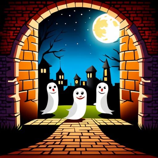 Luminous Ghost and Ravens in Castle Ruins