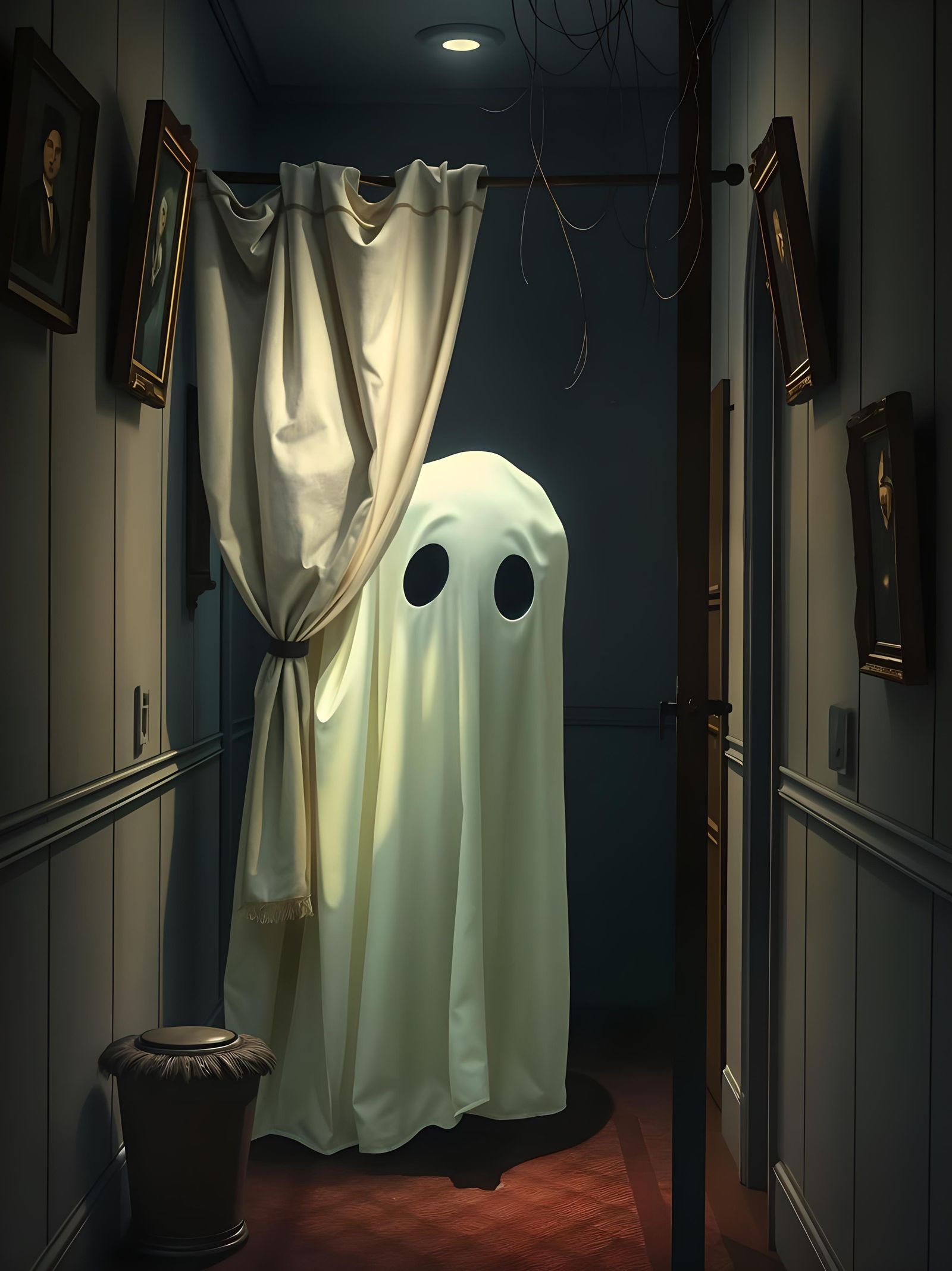 Cute Baby Ghost Hiding in Corridor