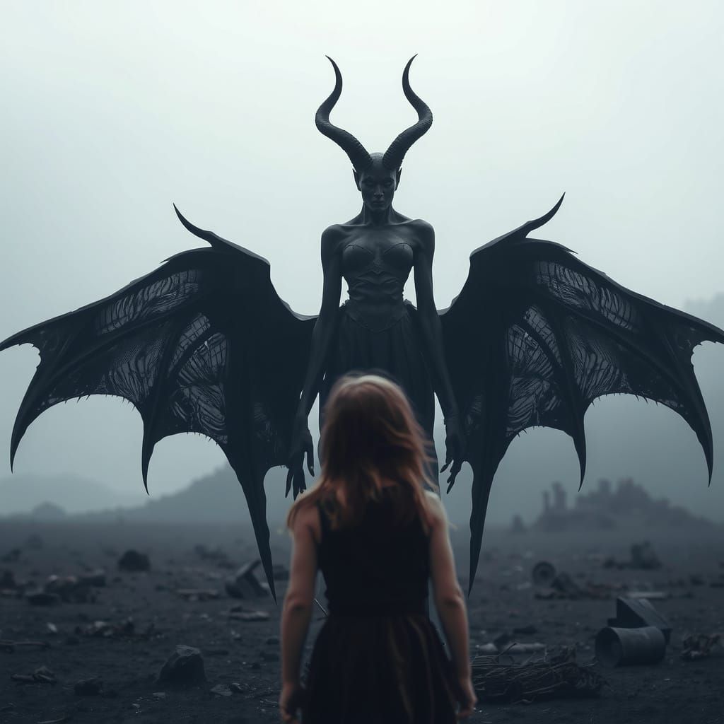 Ominous Demoness in the Void: Hyperrealistic HDR Image