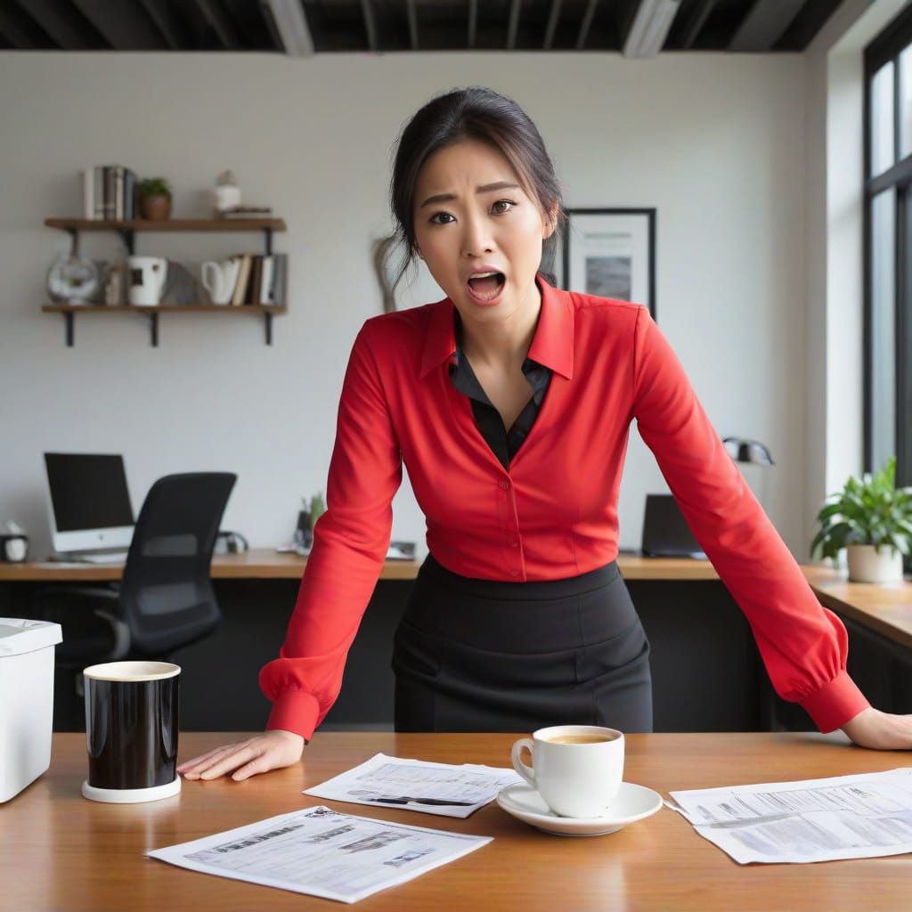 Coffee Catastrophe: Asian Secretary's Office Mishap