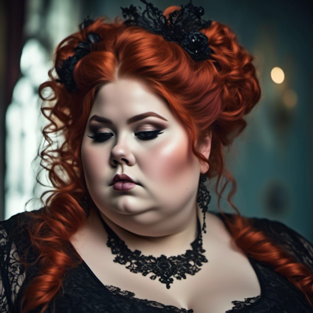 Gothic Plus-Size Woman with Round Face and Curves