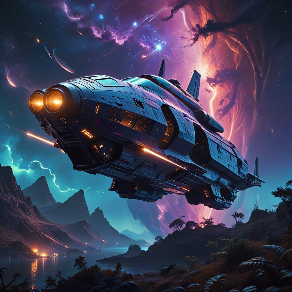 Epic Starfleet-Style Spaceship Sails Through Vibrant Nebula