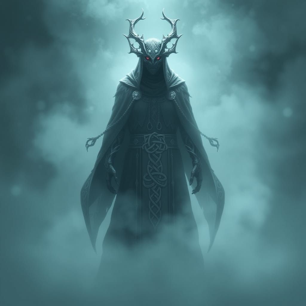 Mysterious Figure in Mist with Celtic Knotwork