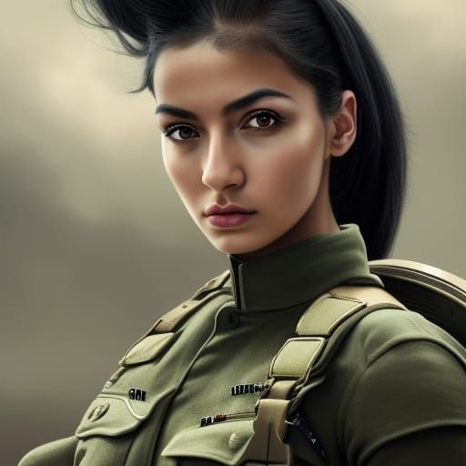 Futuristic Mexican Soldier: Hyperrealistic Art Nouveau Portr...