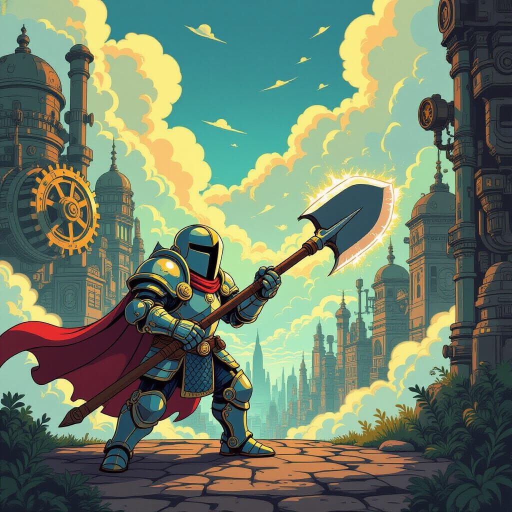 Shovel Knight Battles Automatons in Steampunk City