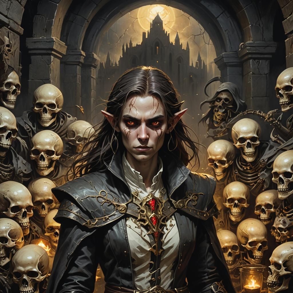 Half-Elf Warlock Casting Eldritch Blast in Crypt