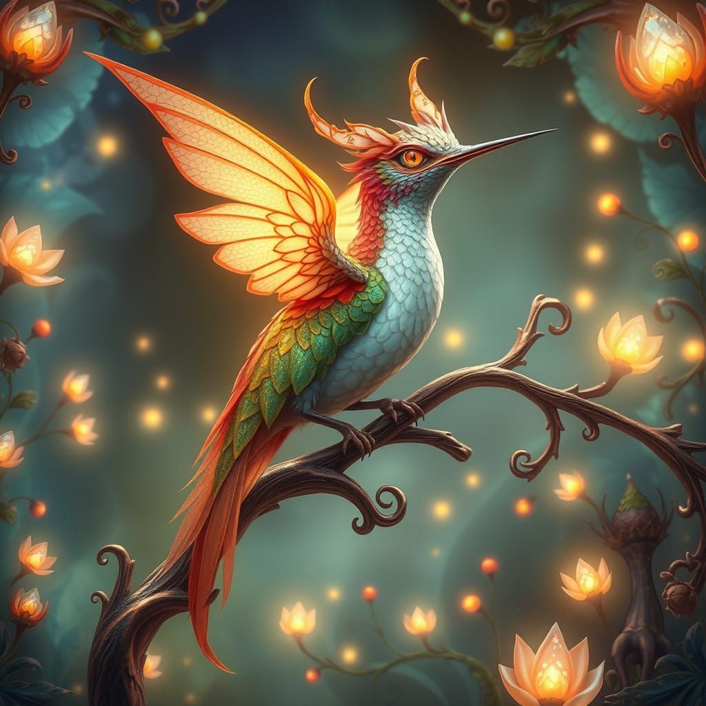 Gothic Bat Perched on a Tree Branch in a Mystical Landscape