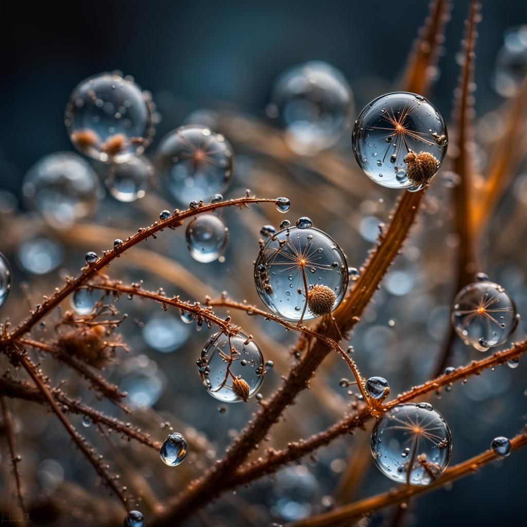 Seeds in Water Droplets: Fantasy Cosmic HDR