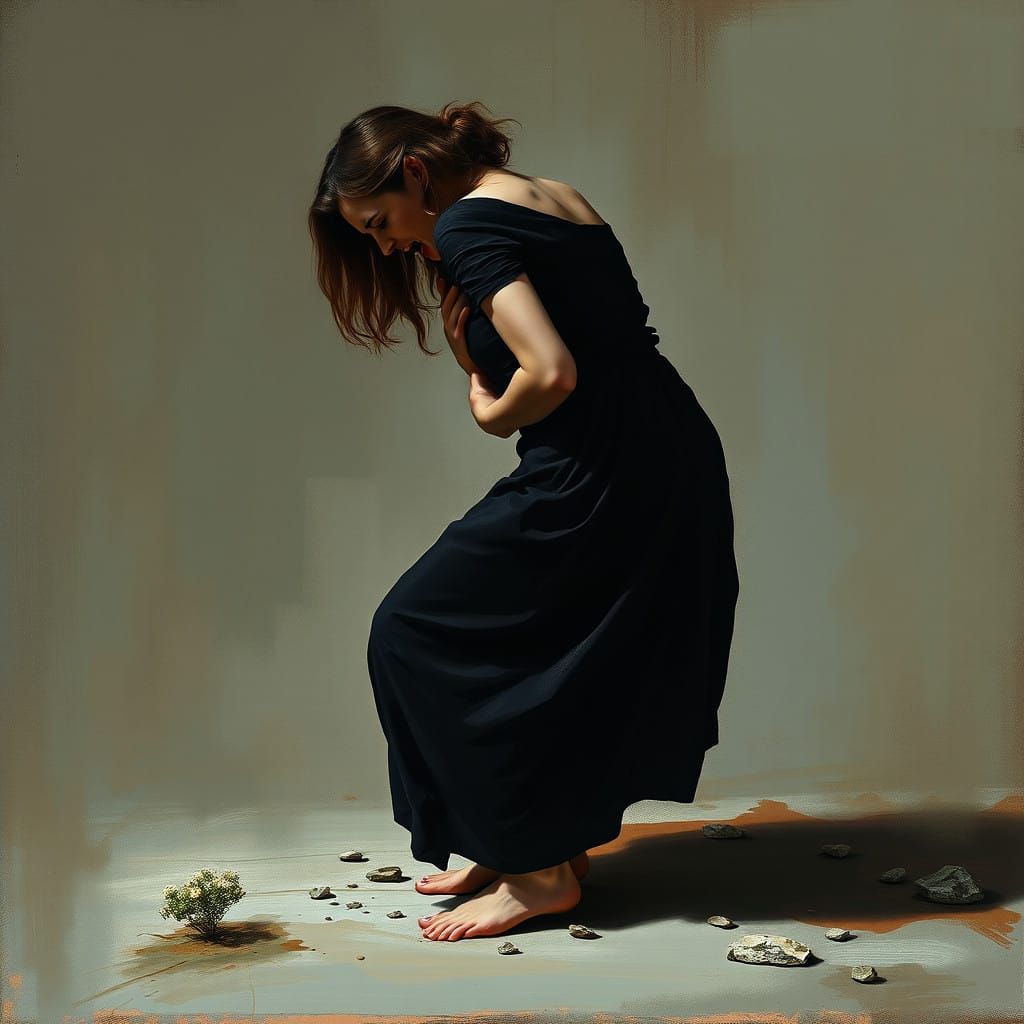 Dramatic Portrait of Woman in Painful Scream