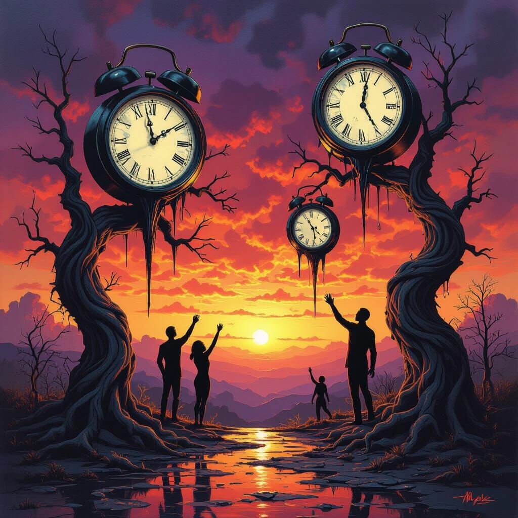 Surreal Melting Clocks in Oil Painting Style