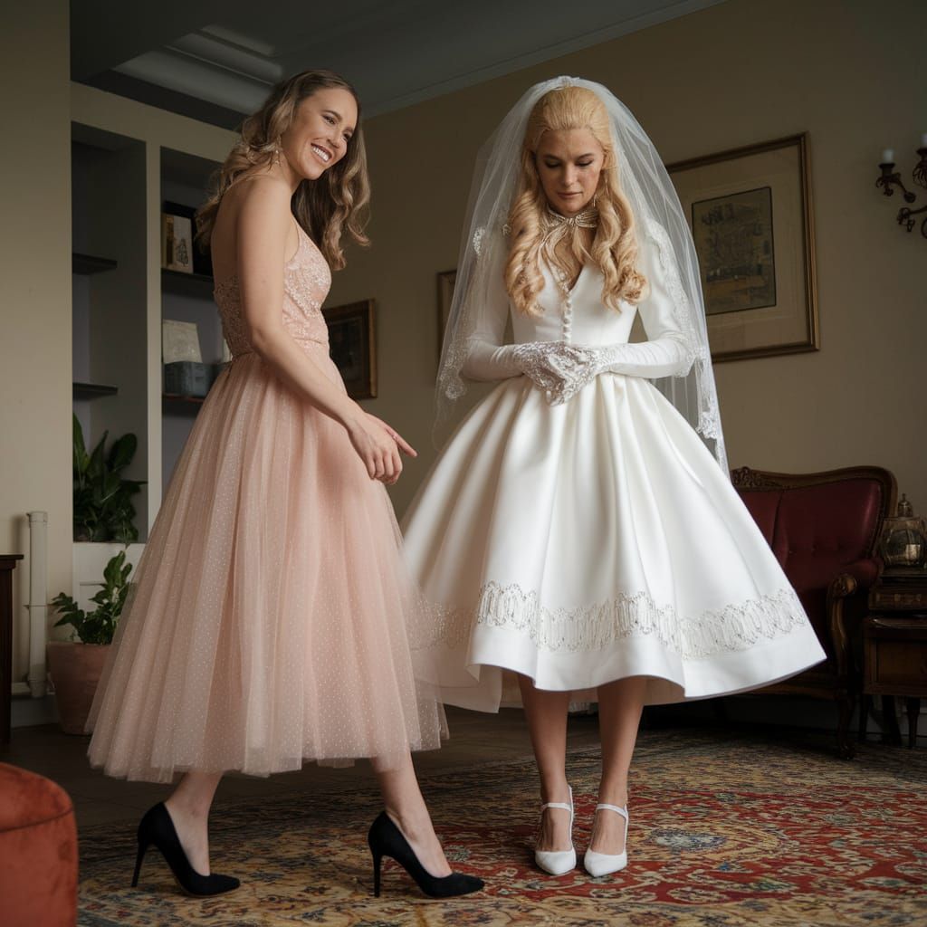 Crossdressing Scene in Elaborate Bridal Minidress