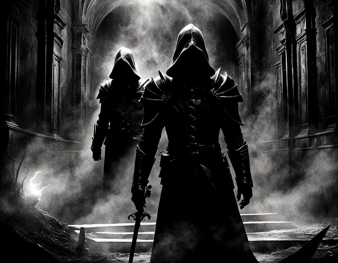 Sinister Doppelganger in Gothic Horror Charcoal Sketch