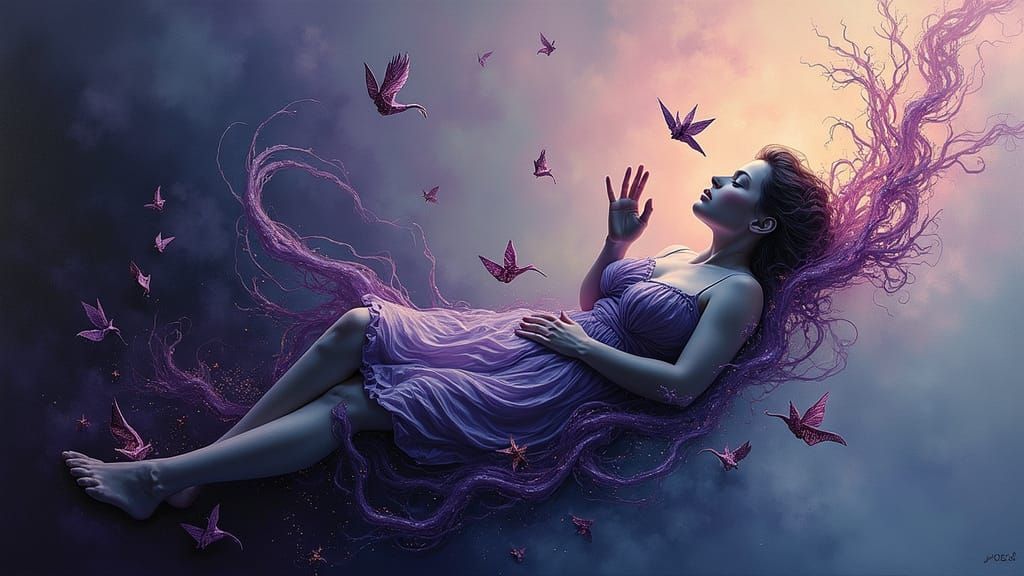 Dreamlike Figure Drifting Through Liquid Reality