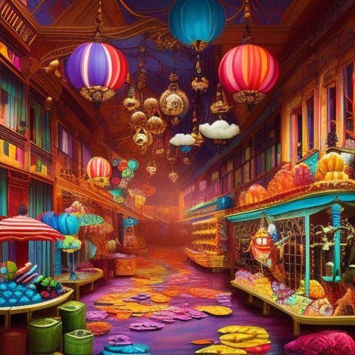 Vibrant Candy Shop: Detailed Digital Matte Painting