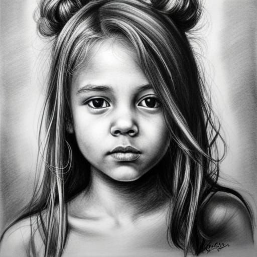 Hyperdetailed Charcoal Drawing of a Young Princess