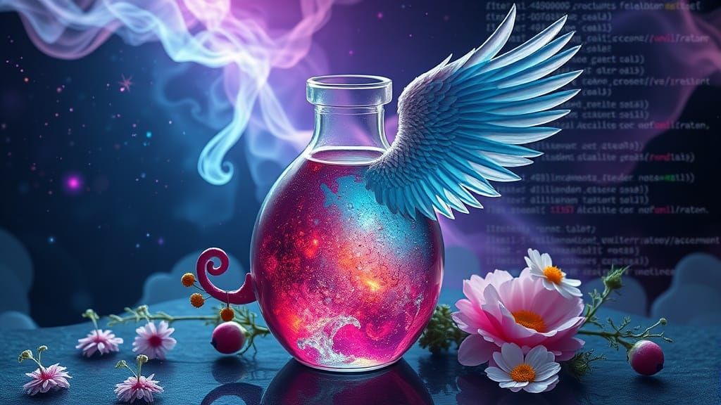 Cosmic Vial of Metaphorical Fermentation in Cyberpunk Style