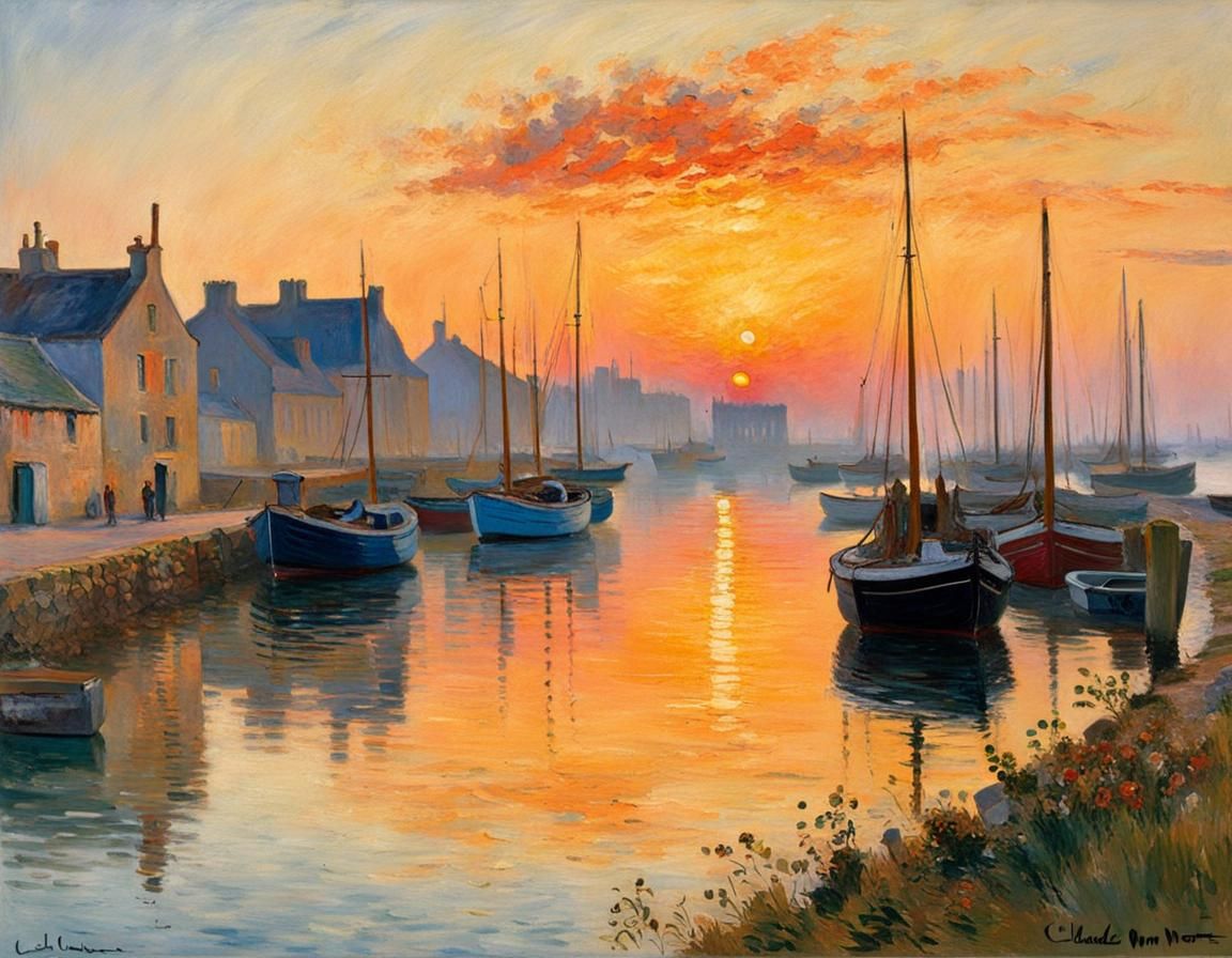 Golden Sunrise Over Brittany, Impressionist Style
