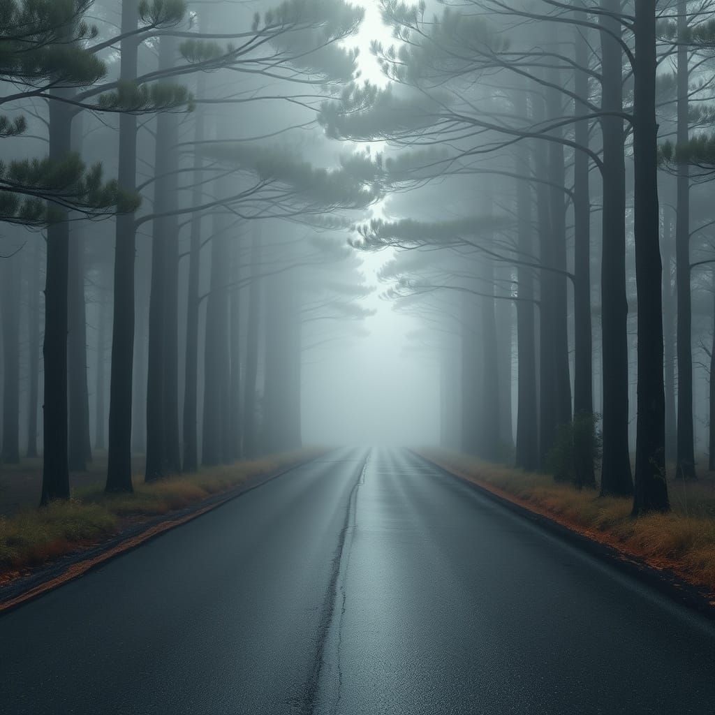 Surreal Highway Through Shimmering Metal Forest