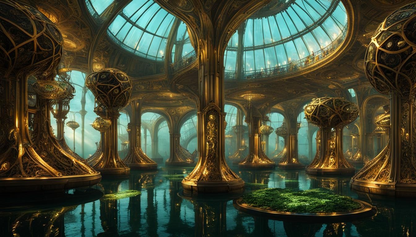 Steampunk Underwater UFO Base with Art Deco Elements