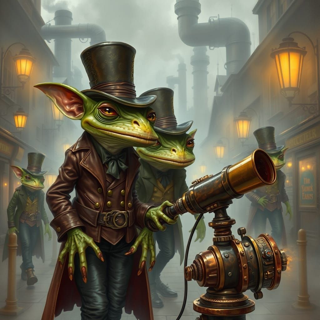 Frog Goblins in Steampunk Downtown Scene