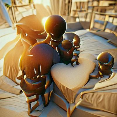 Family Love in Dramatic 3D Rendering