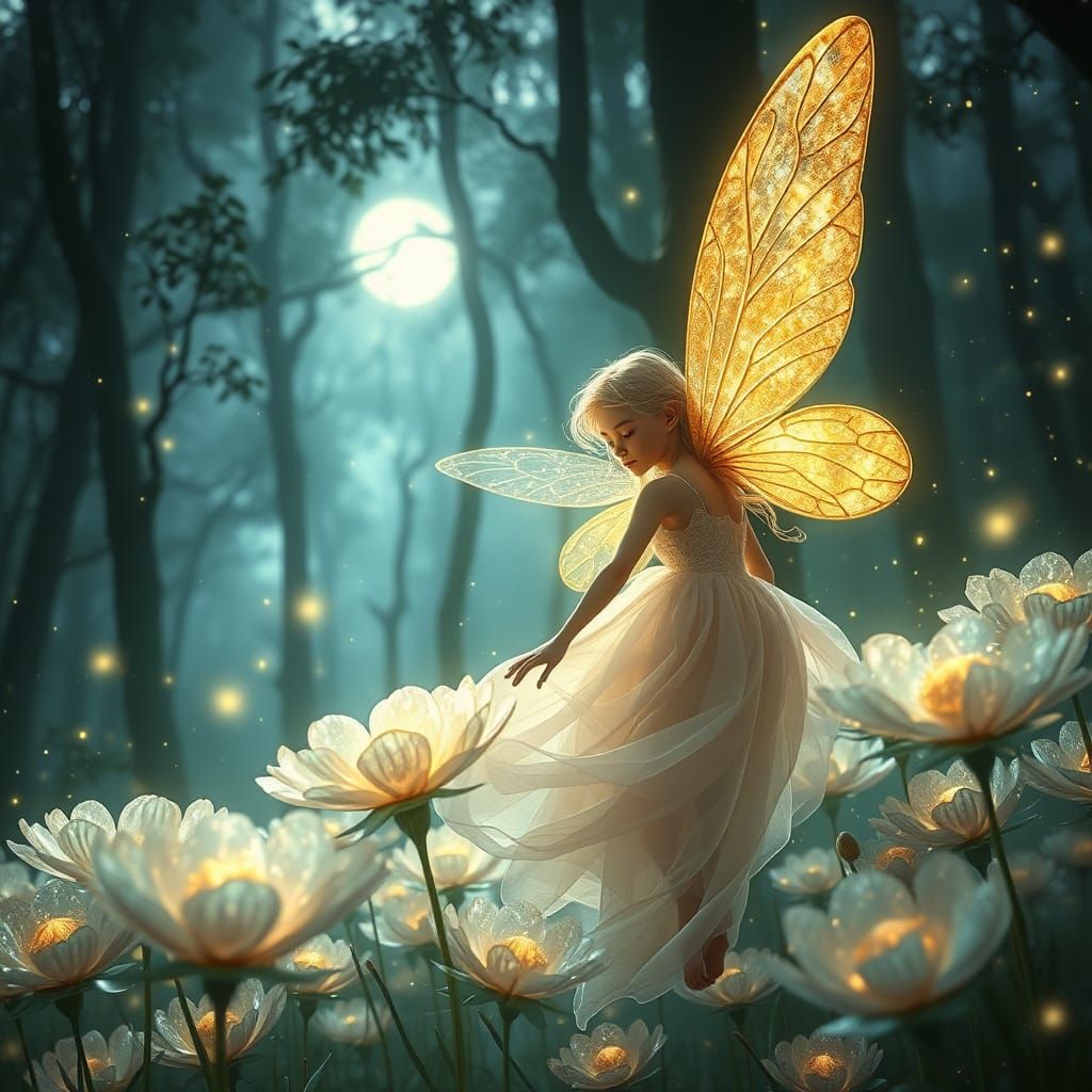 Whimsical Fairy in a Glowing Woodland
