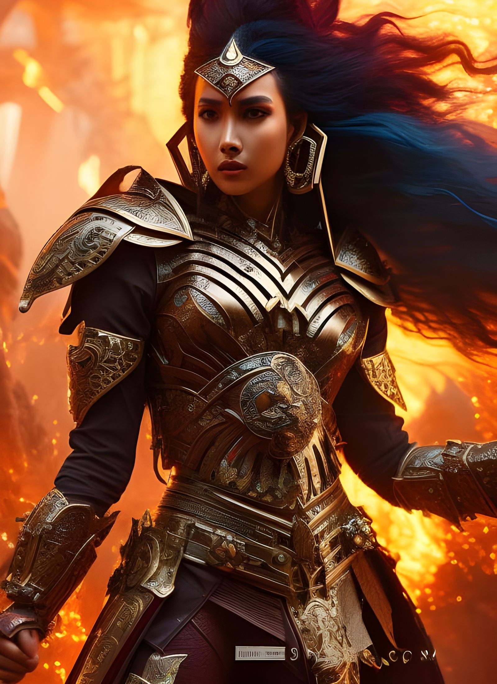 Female Aztec Knight in Dieselpunk Armor