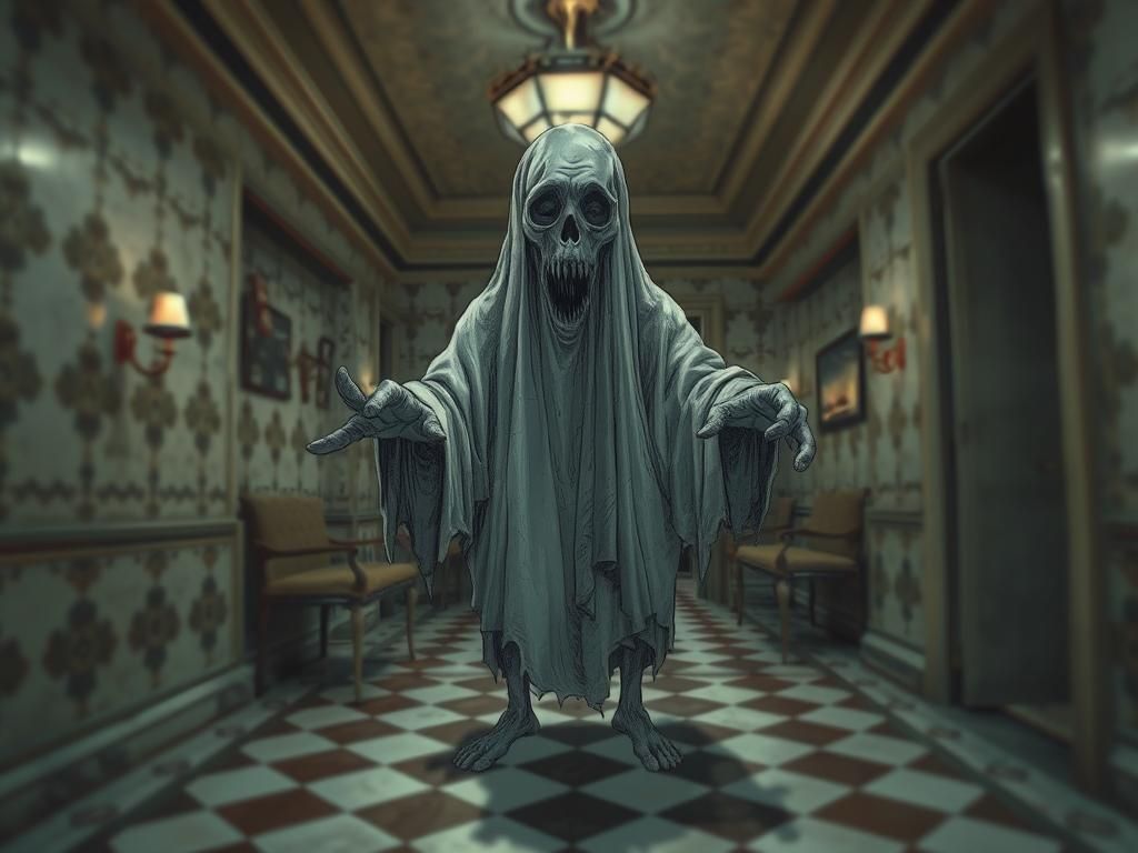 Ghost in Haunted Hotel: Hyperrealistic HDR Image