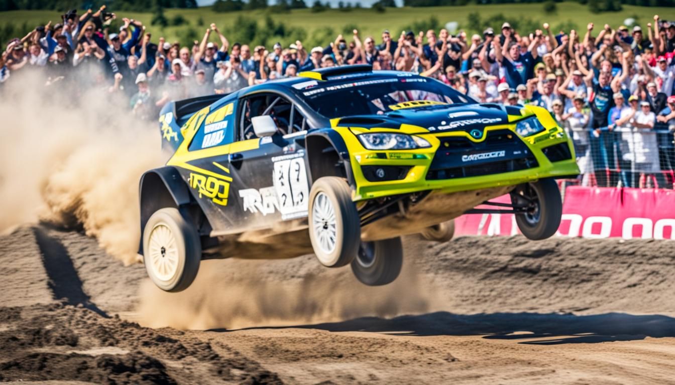 Rallycross Car Mid-Jump Action Shot